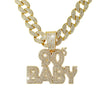 Gold iced out letter and animal pendant Cuban link chain necklace