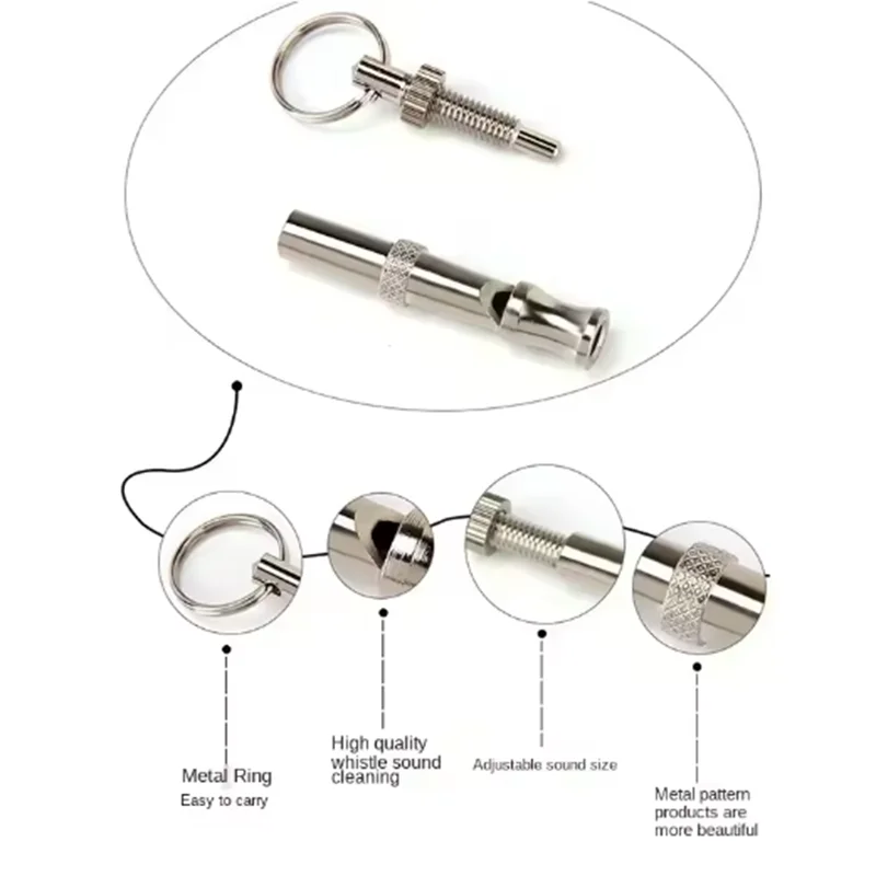 Edelstahl-Hundeschrittpfeife mit Metallring und verstellbarer Lautstärke.