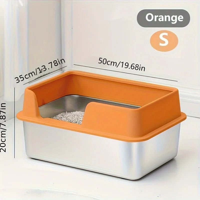 Extra große Katzenstreukiste aus Edelstahl mit hohen Wänden