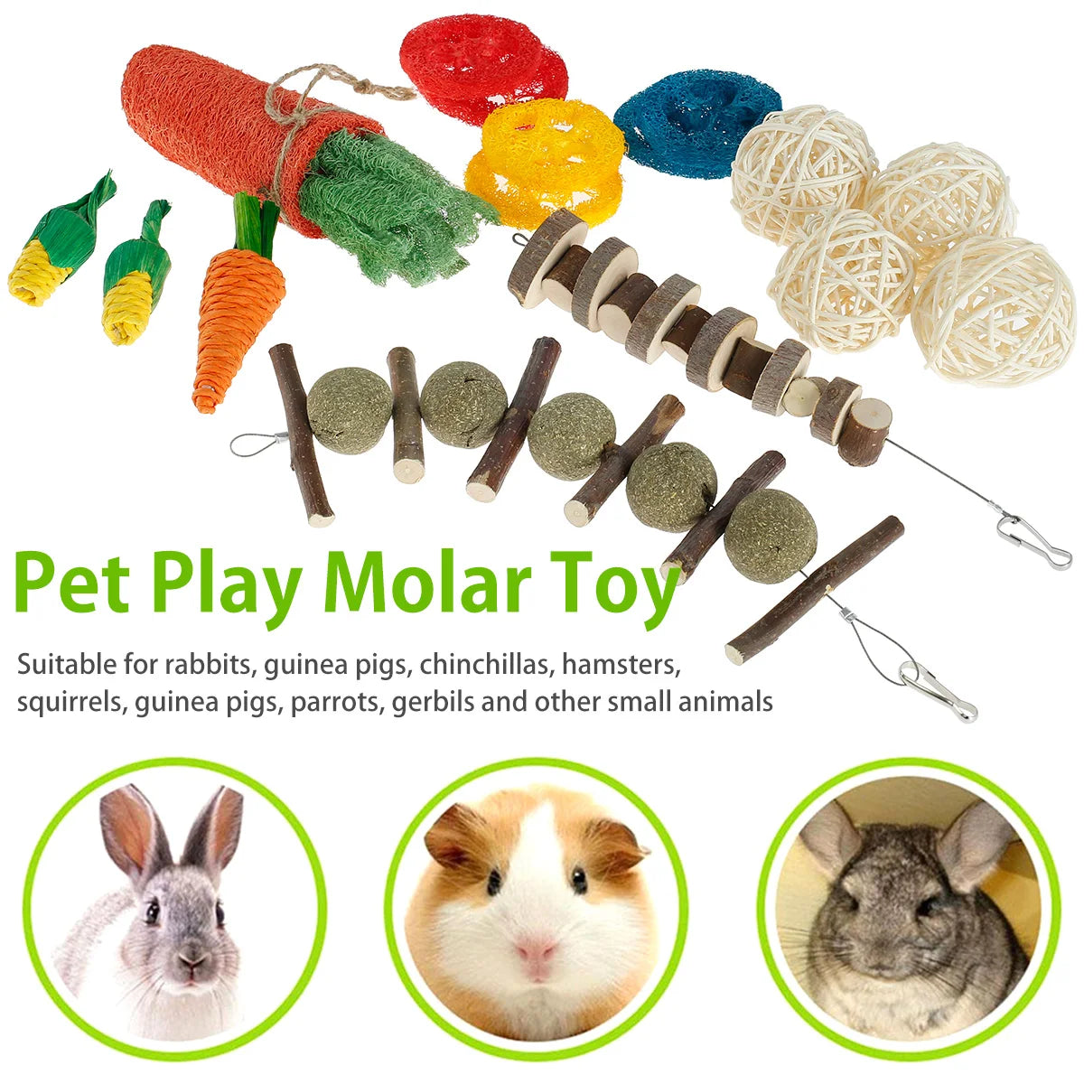 Natural Wood Chewing Toy Set for Small Pets