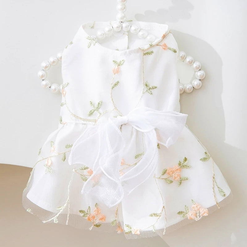 Princess Mesh Dog Dress with Bow Lace Trim
