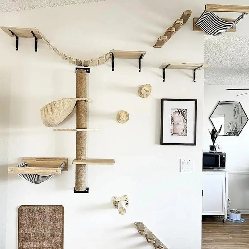 Wall Mounted Cat Climbing Frame 50cm with Hammock