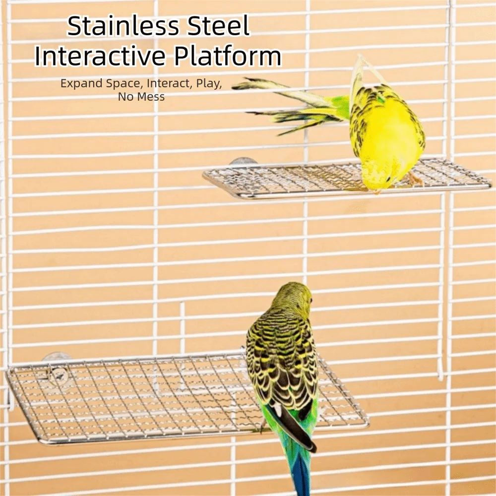 Stainless Steel Bird Perch Platform with Secure Cage Mount