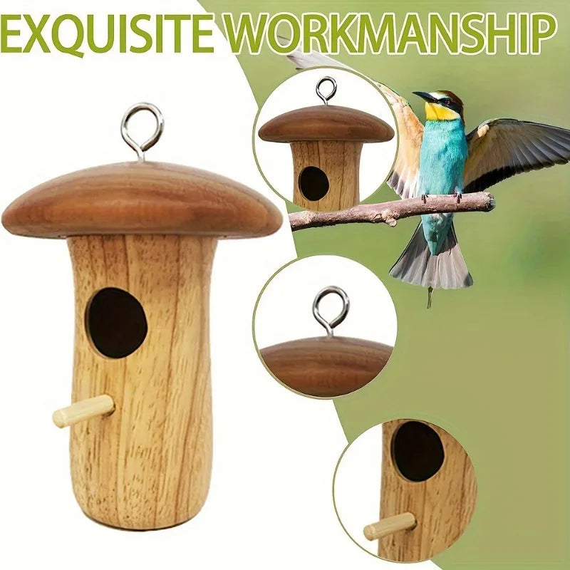 Wooden Hanging Hummingbird House with Natural Finish