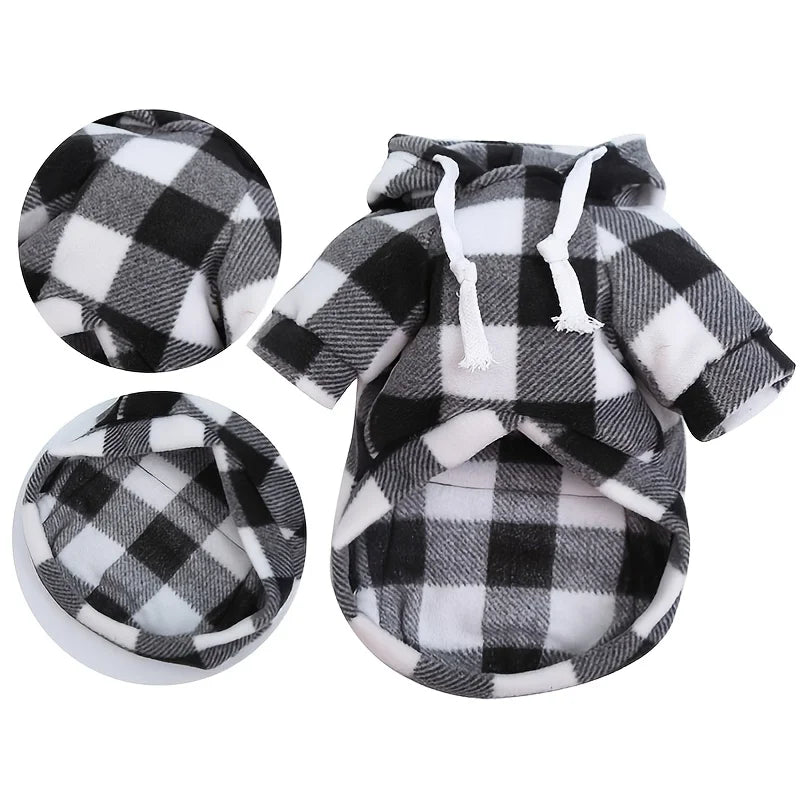 Plaid Fleece Pet Hoodie with Zipper Pocket