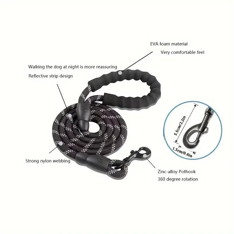 Reflective Dog Leash with Padded Handle - Heavy Duty Double Rope