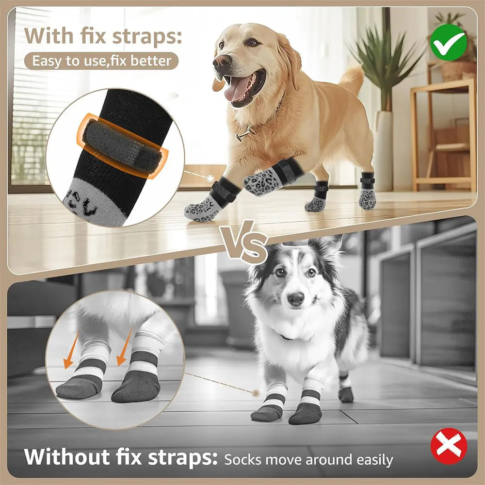 Anti-Slip Dog Socks with Strong Grip — 4-Pack
