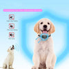 A golden retriever wearing a dog bark collar, demonstrating its automatic filtering of other dogs barking and noise.