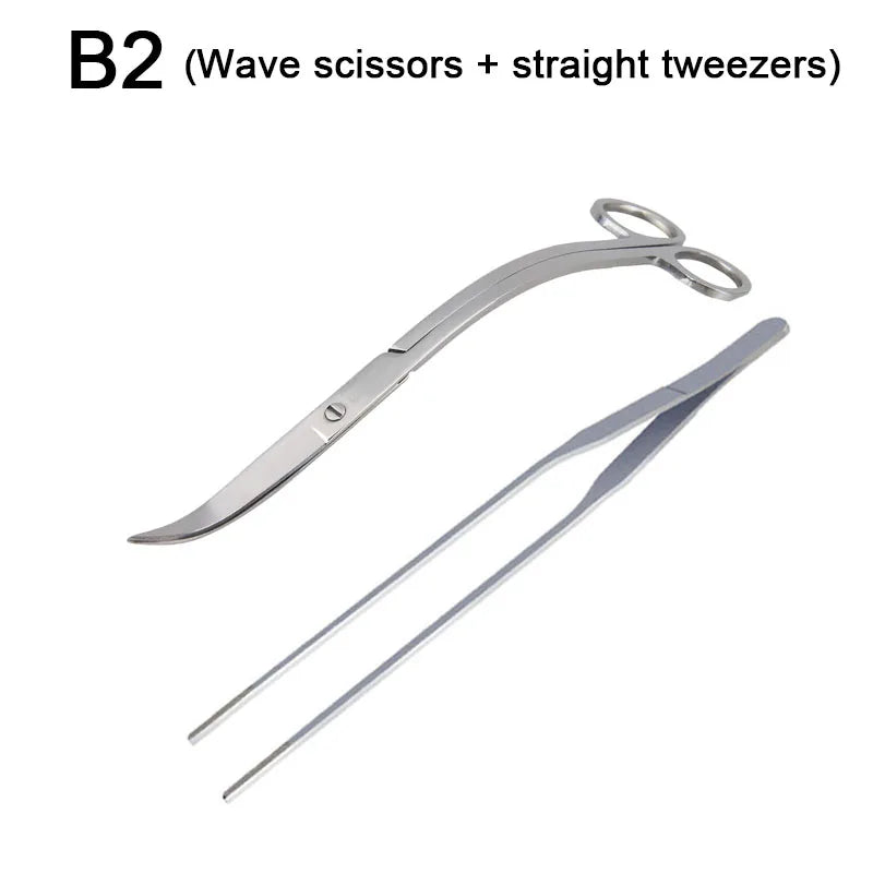 Stainless Steel Aquarium Tool Set with Scissors, Tweezers, and Shovel