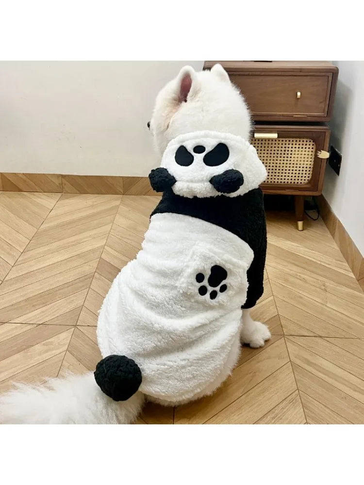 Panda Design Hooded Fleece Dog Coat – Warm Winter Jumpsuit for Small & Medium Breeds
