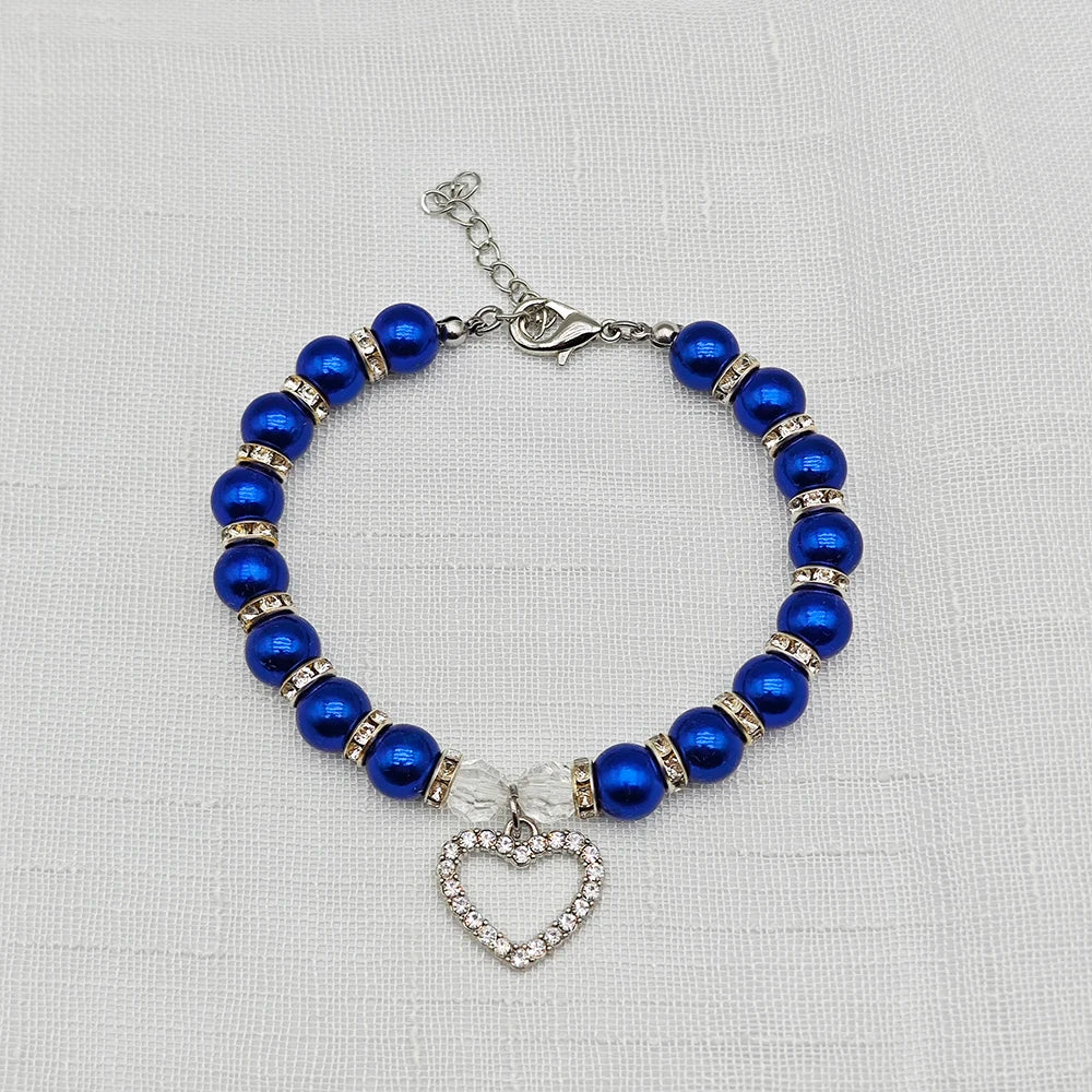 Pearl Pet Necklace with Heart-Shaped Rhinestone Pendant