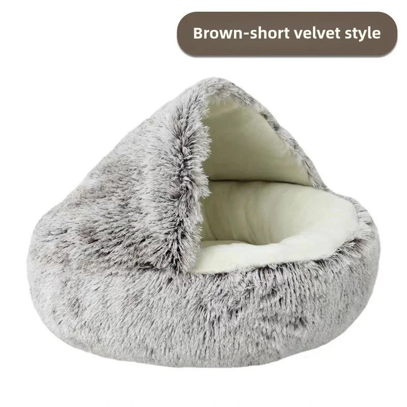 Lit Semi-Ouvert en Peluche pour Chats et Chiens
