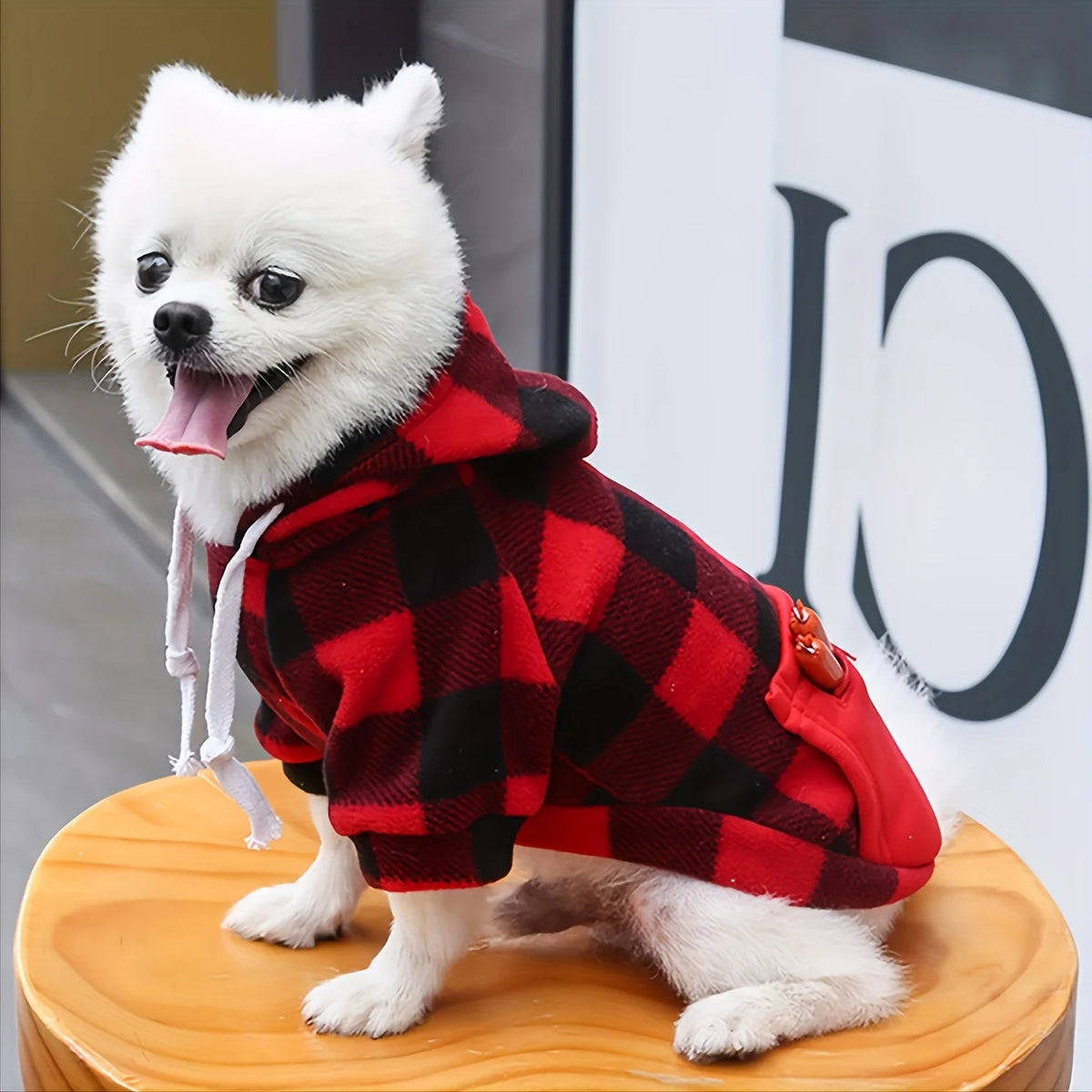 Plaid Fleece Pet Hoodie with Zipper Pocket