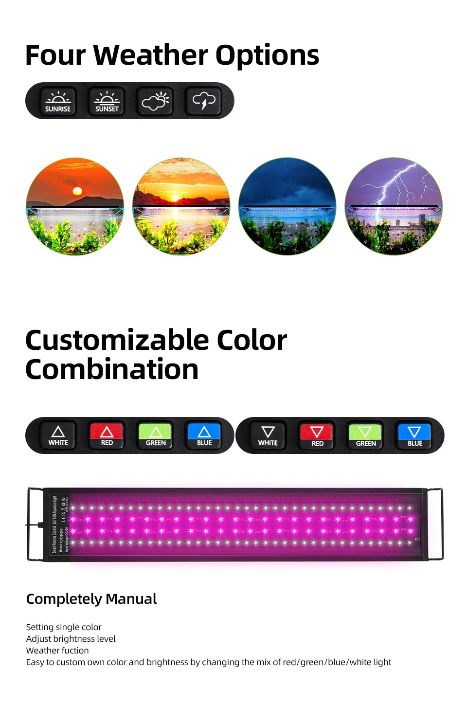 Aquarium LED Light with Remote Control, Full Spectrum, Dimmable