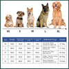 Diagramm mit Maßen und empfohlenen Hals-/Brustgrößen für verschiedene Hundezuchtlinien von XS bis XL.