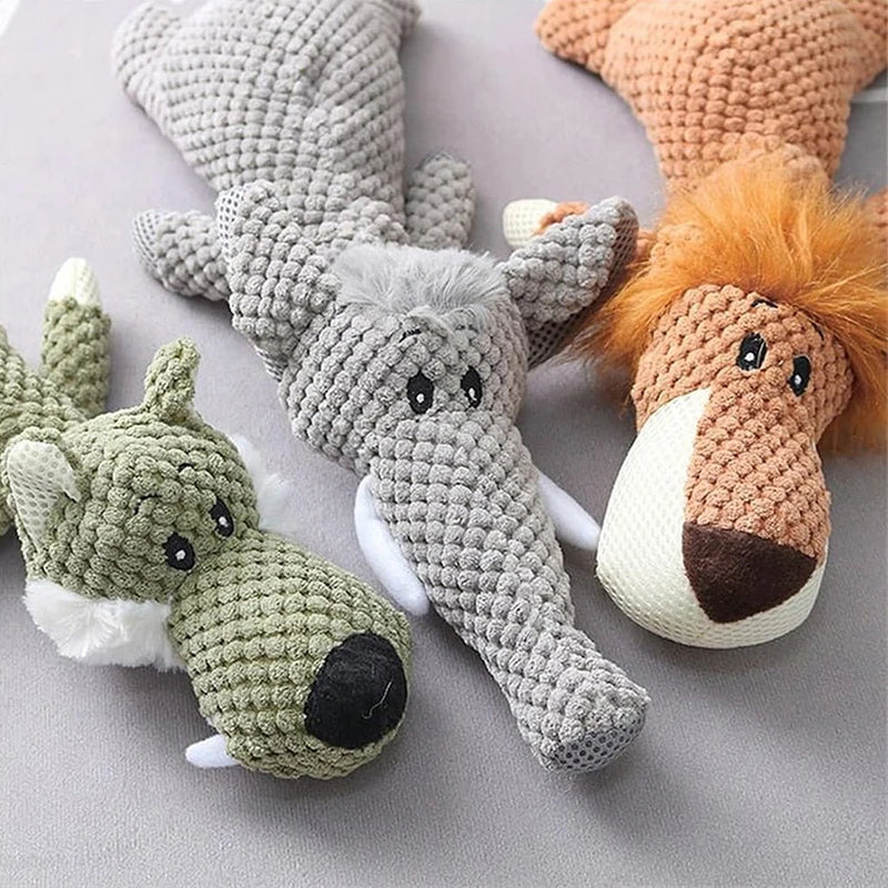 Bite-Resistant Plush Dog Toy Lion Wolf Elephant Squeaky