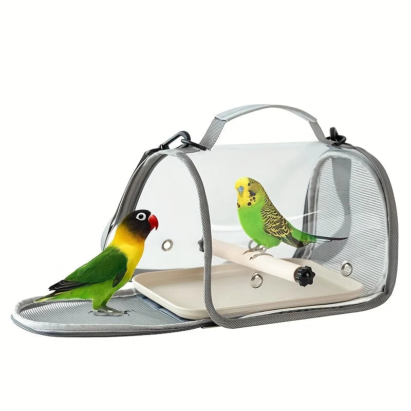 Transparent Bird Carrier with Wooden Perch