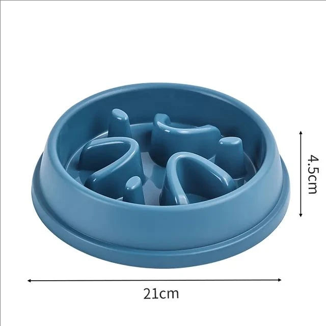 A light blue anti-choking slow feeder bowl for dogs and cats with ridges.