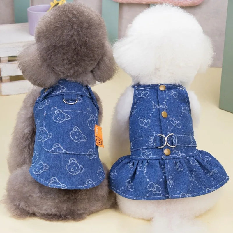 Denim Dog Harness Dress with D-Ring for Small and Medium Breeds