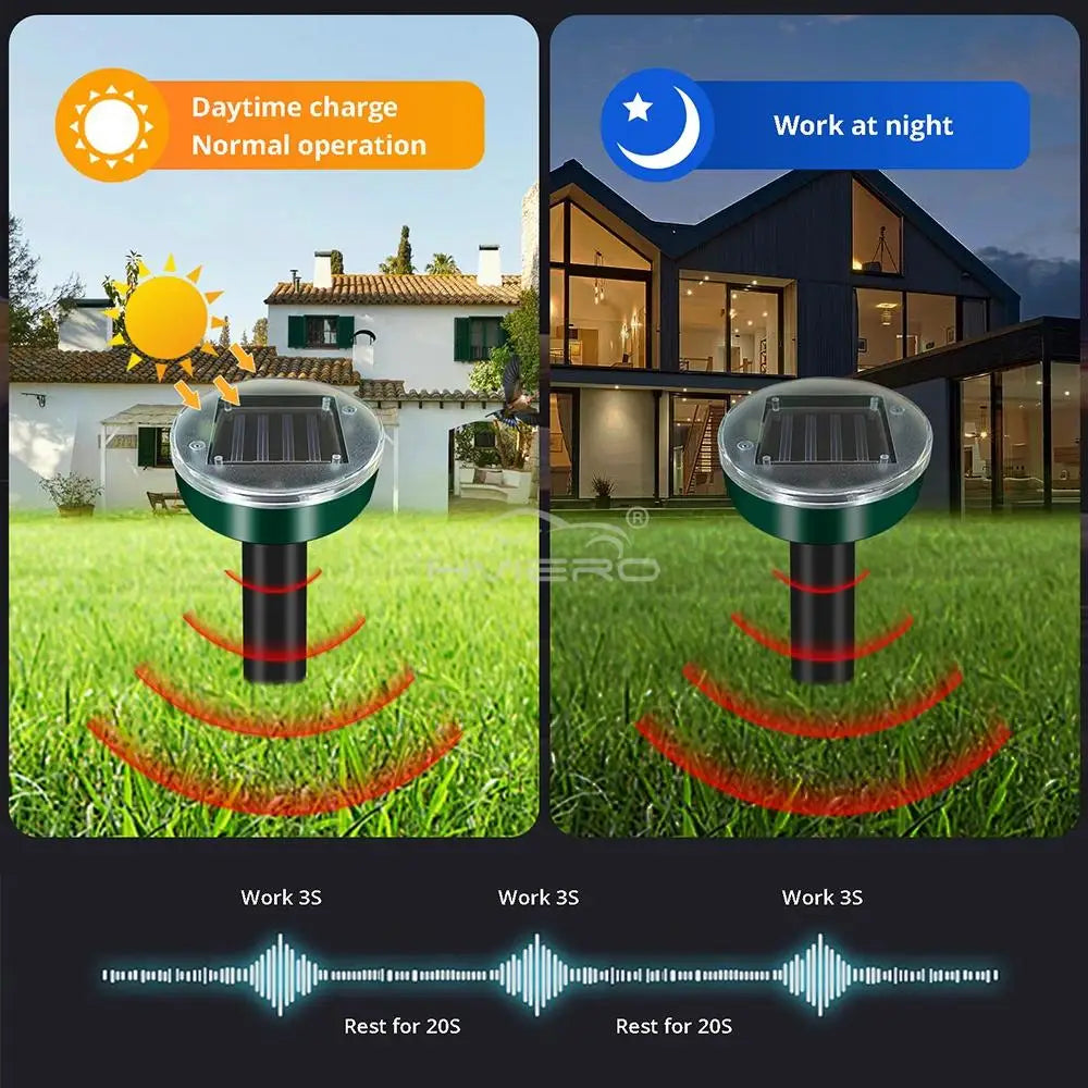 Solar Powered Ultrasonic Pest Repeller for Yard and Garden
