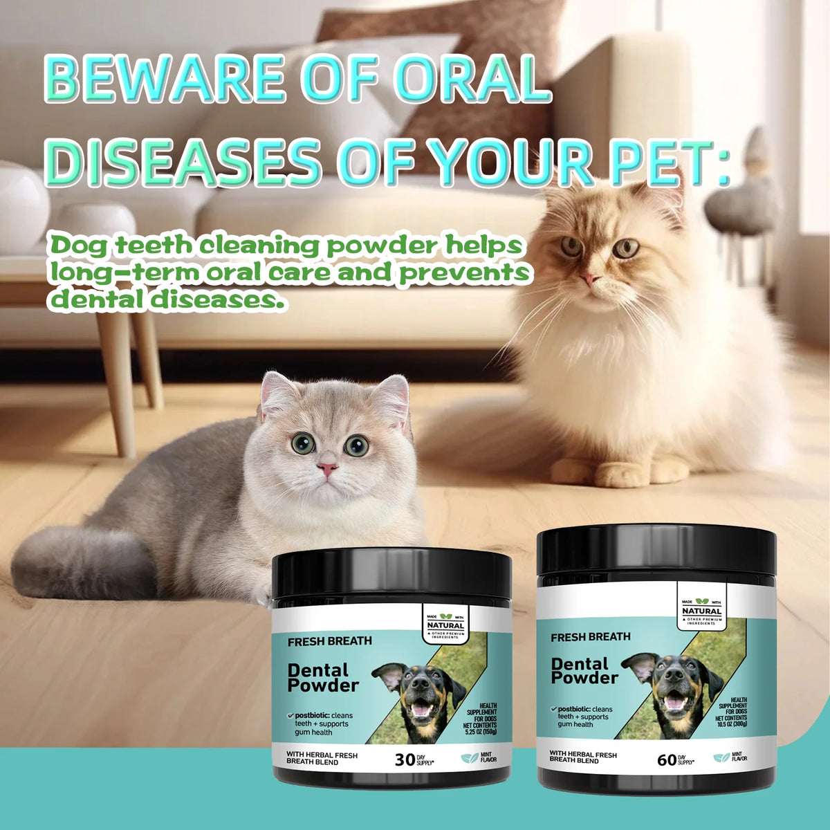 Mint-Flavored Dental Care Powder for Dogs & Cats