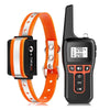 Orange and silver dog bark collar with a remote control device shown next to the band