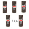 Five rolls of reusable pet poop bags with leash clips shown vertically.