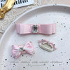 Pink Bow Pet Hair Clip with Rhinestone & Pearl Accents