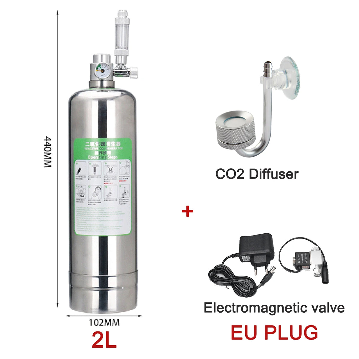 Edelstahl-CO2-Diffusorzylinder mit elektromagnetischem Ventil und EU-Stecker