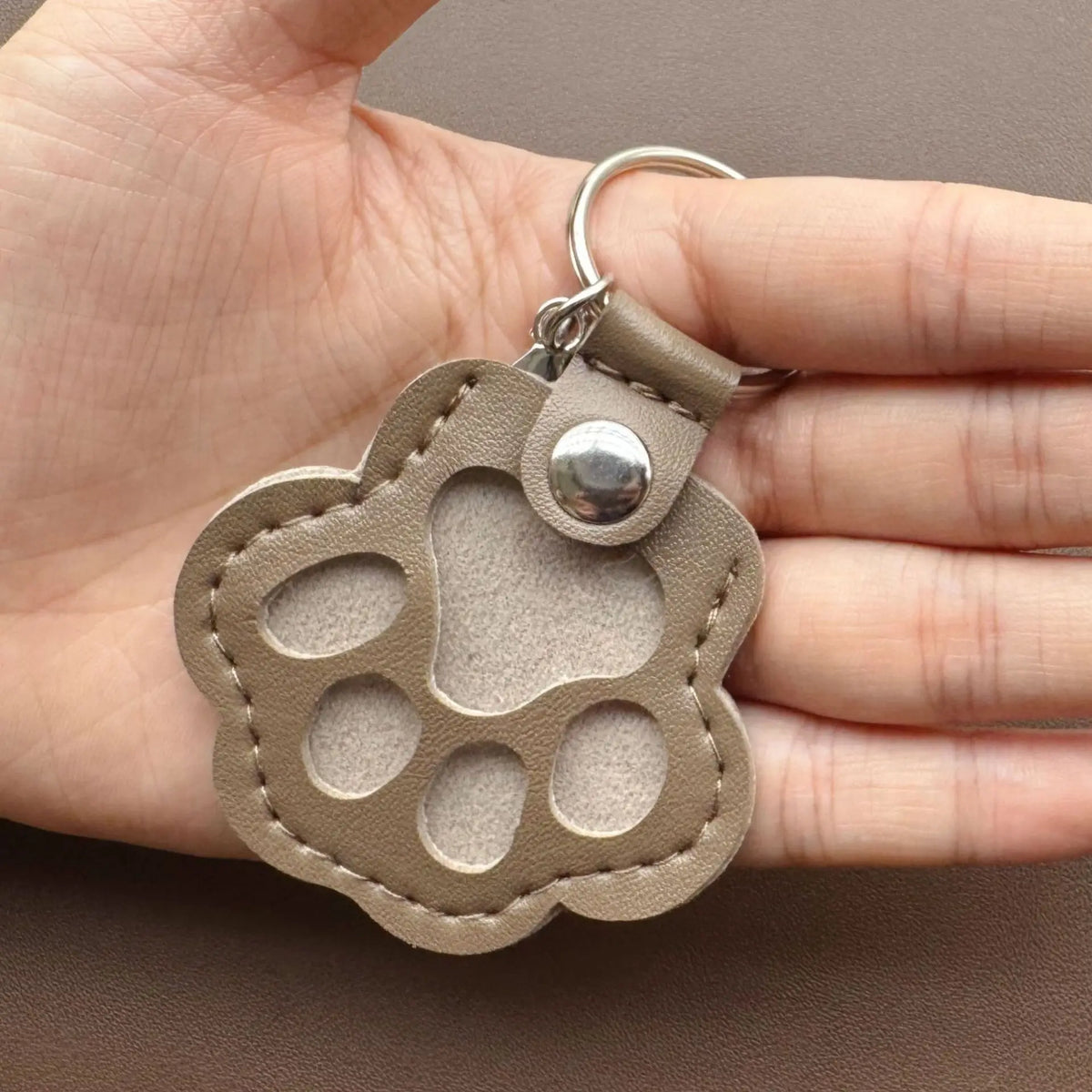 Leather Pet Hair Keepsake Keychain with Cat Paw Design