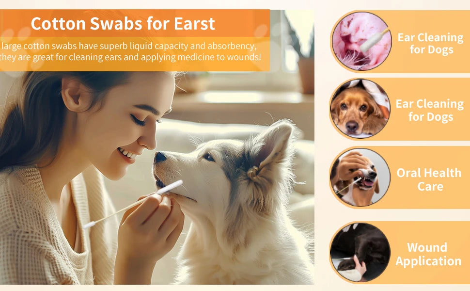 Extra-Long Double-Tipped Cotton Swabs for Pet Ear Care