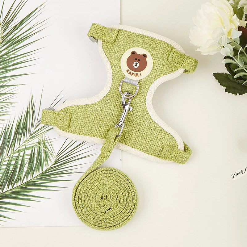 Adjustable Linen Rabbit Harness and Leash Set with Padded Comfort