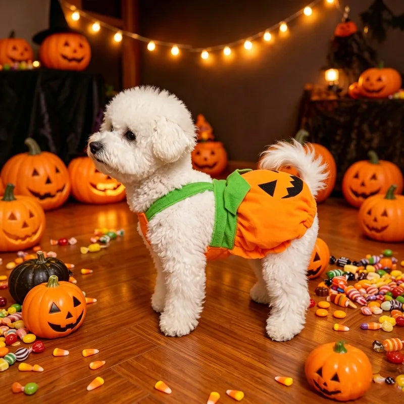 Adjustable Halloween Pumpkin Overall Costume for Small Dogs and Cats