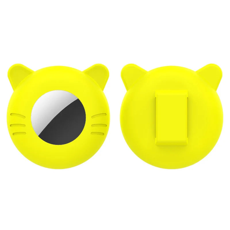 Yellow silicone collar holder designed to secure airtags for cats and small dogs
