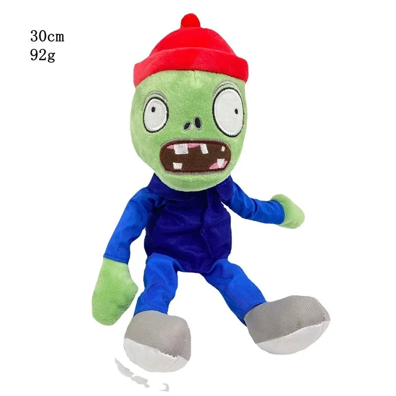 A plush toy of the Plants vs. Zombies Gargantuar with green skin, red hat, and blue body.