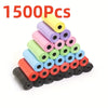 A stack of 1500 biodegradable pet poop bags in various colors, including yellow, purple, pink, and green.