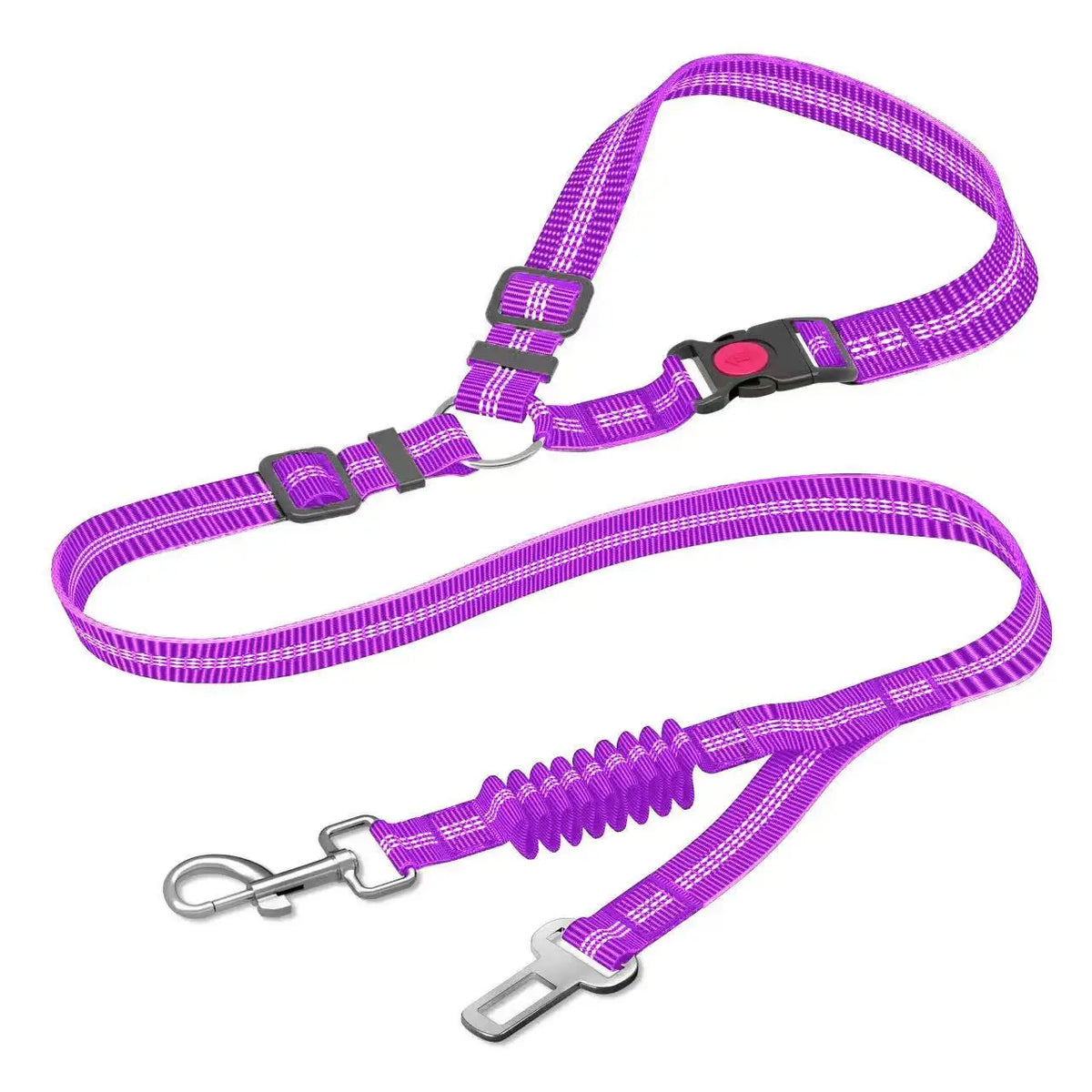 Purple adjustable nylon dog seat belt for car safety