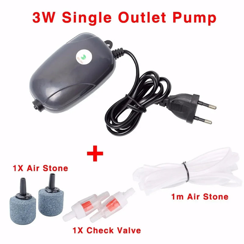 Quiet Dual-Outlet Aquarium Air Pump with Check Valve