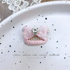 Pink Bow Pet Hair Clip with Rhinestone & Pearl Accents