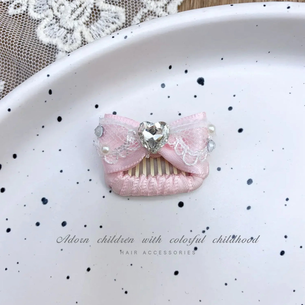 Pink Bow Pet Hair Clip with Rhinestone & Pearl Accents