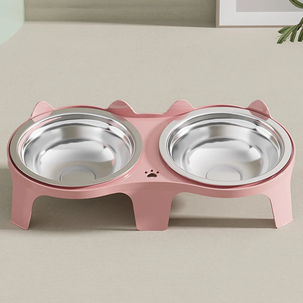 Stainless Steel Anti-Tip Cat & Dog Bowl with Double Compartments