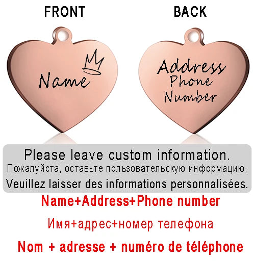 Personalized Pet ID Tag for Collar - Engraved Heart Tag