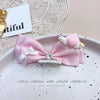 Pink Bow Pet Hair Clip with Rhinestone & Pearl Accents
