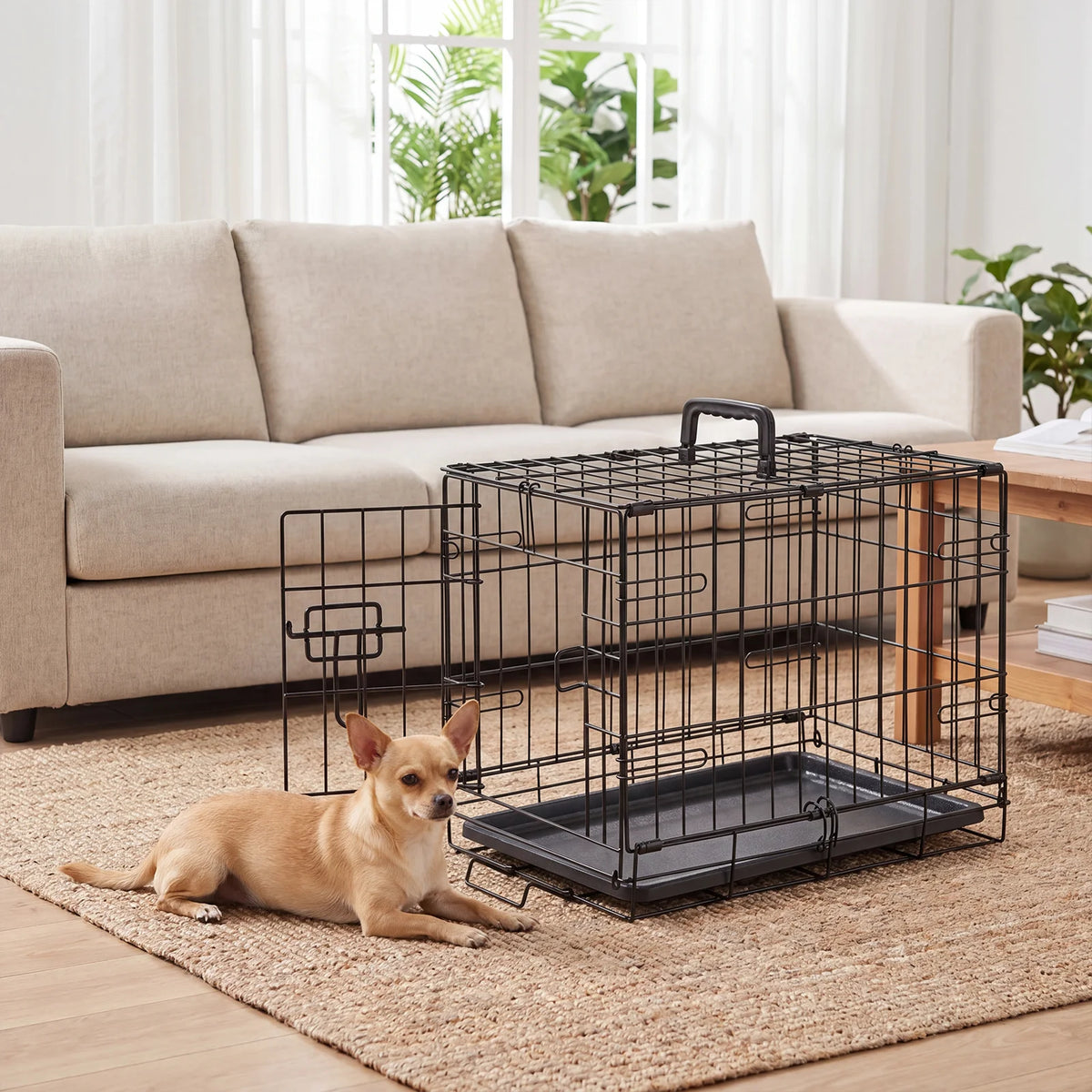 Small Dog Crate — Foldable Metal Kennel with Secure Locks & Removable Tray