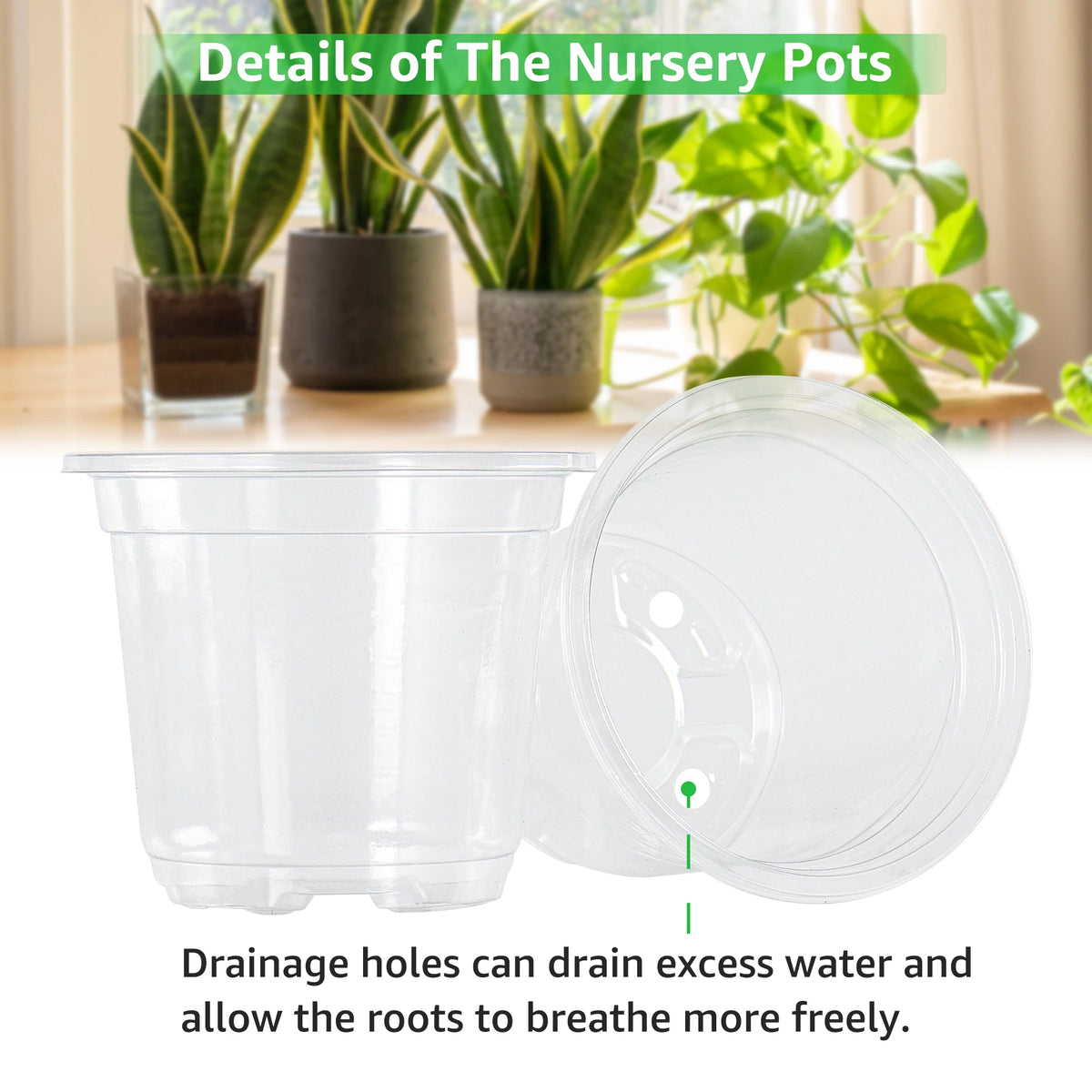 Clear Plastic Nursery Pots with Drainage Holes (Pack of 30)
