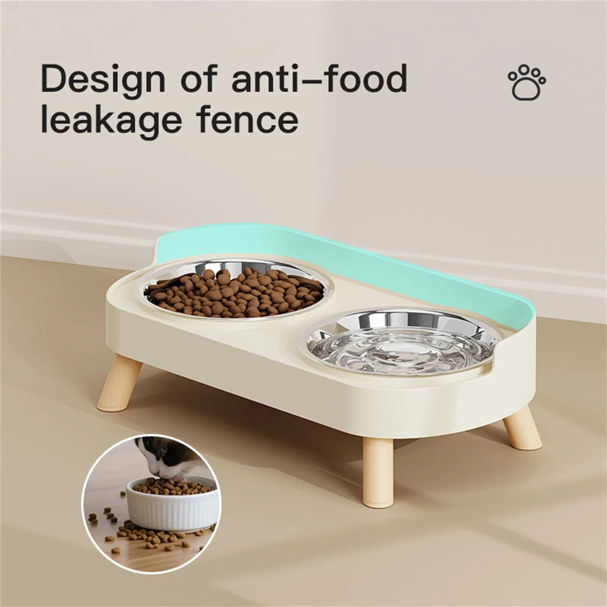 Colorful Double Dog Bowl Set with Stainless Steel and Plastic Base