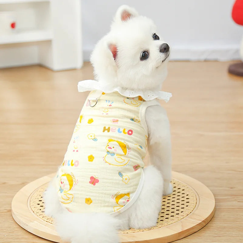 Lace Collar Dog Vest with D-Ring Summer Pet Shirt