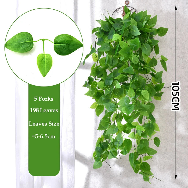 Artificial ivy wall hanging plant featuring 5 forks and 198 leaves with a size of 5-6 cm.