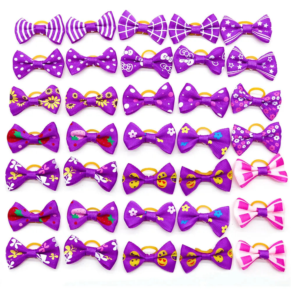 Pet Hair Bows with Rubber Bands - Assorted Styles for Small Dogs and Cats