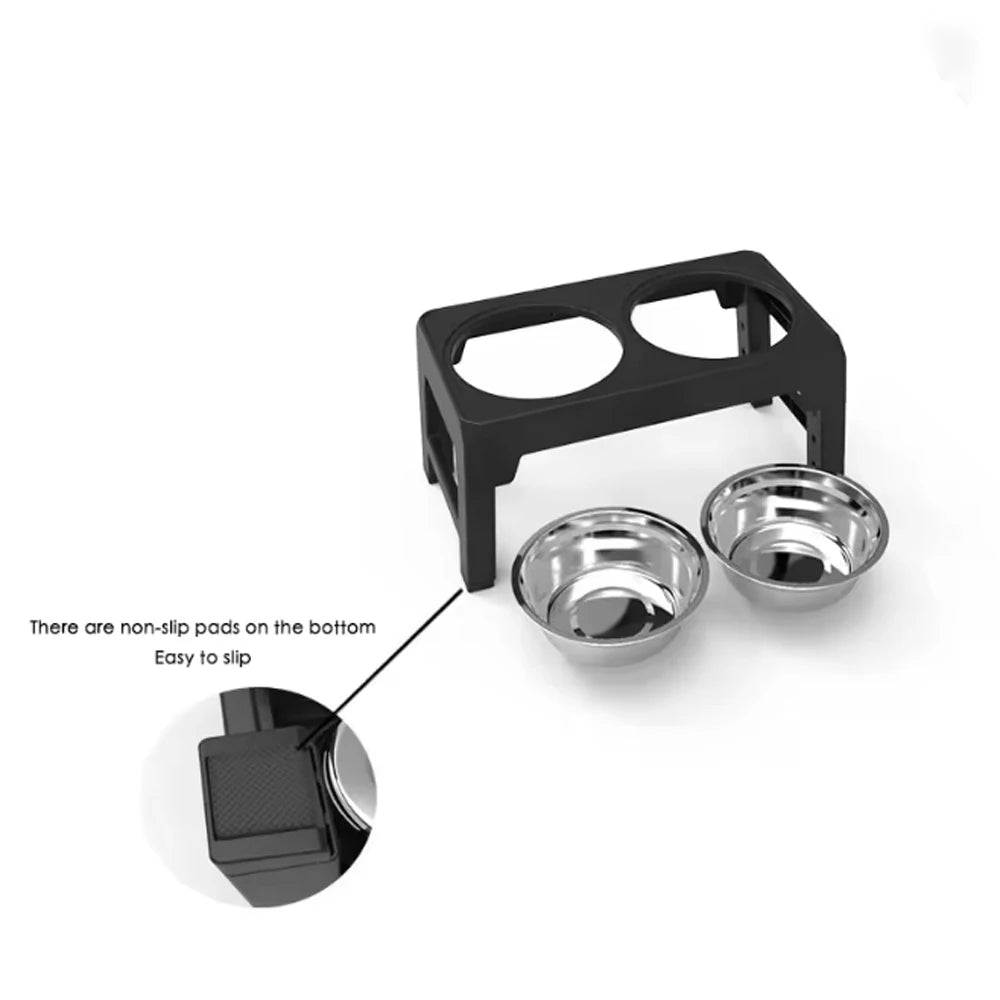 Adjustable Raised Dog Bowls with Stainless Steel Double Feeder